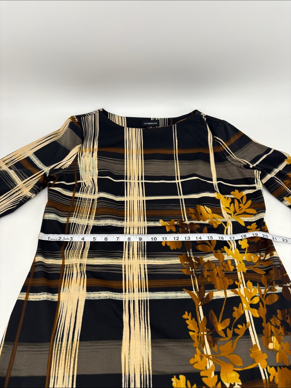Liz Claiborne Classic Fall Autumn Leaf Print Windowpane Career Work Shift Dress - Picture 7 of 10